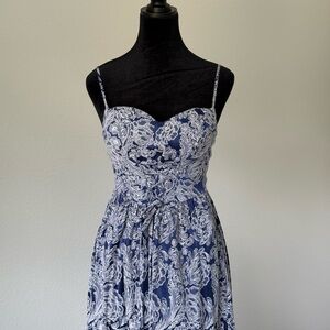 Elegant Blue and White Lace Dress
